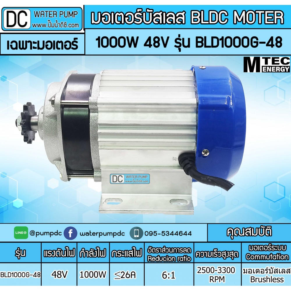 มอเตอร์บัสเลส(เกียร์ทด)1000W 48V รุ่น BLD1000G-48 (เฉพาะมอเตอร์)